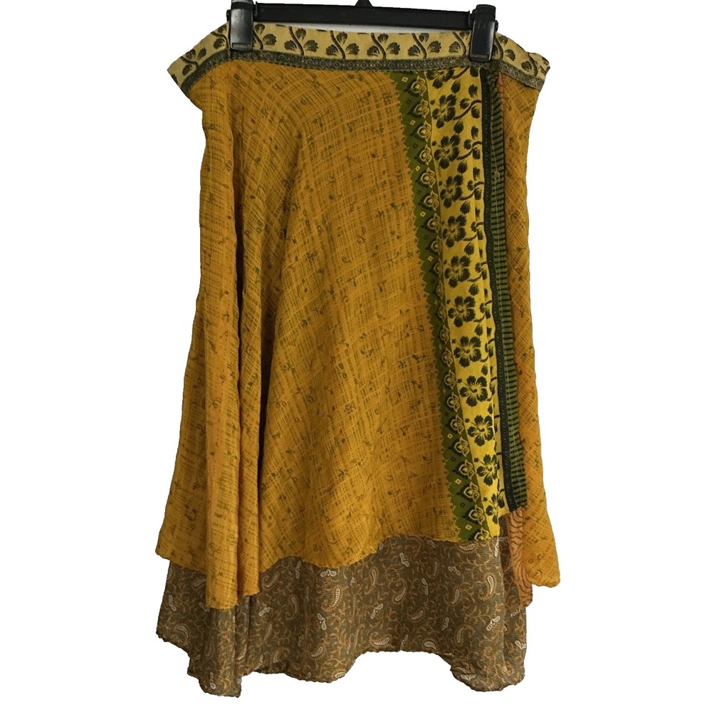 Jedzebel Silk Blend Reversible Wrap Maxi Skirt Boho Ethnic Print One Size India
